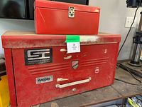 Front view of both red tool boxes stacked