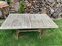 Dining table closed position, slatted top visible