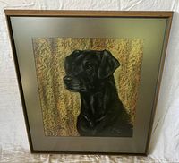 Front view of framed Labrador painting showing artwork, mat and frame