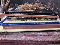 Stack of seven art books showing all titles on spines