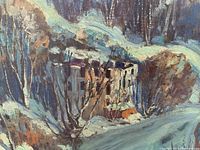 Close-up of factory and surrounding snow-covered landscape