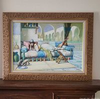Full view of framed painting on mantle