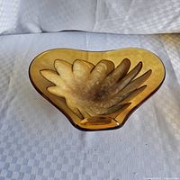 Top view of freeform amber art glass centerpiece