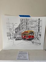 Full view of signed, numbered offset lithograph print mounted against wall