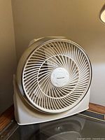 Front view of white Honeywell oscillating tabletop fan