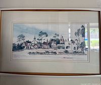 Full view of framed Ann Cunningham Carmel print under glass