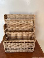 front view of three-tier wicker rattan organizer