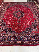 Full top view showing entire Mashhad rug layout