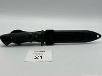 Knife in sheath, side view