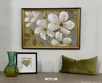 Overall lot showing painting, string art, vase and pillow