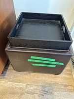 Front view showing ottoman cube with tray on top