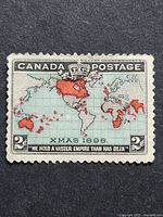 Front of 1898 Canada map stamp showing design and denomination