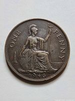 Reverse side of 1946 one penny showing Britannia and date