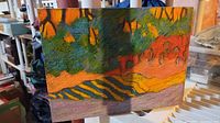 Front view of abstract landscape painting showing colors and texture