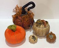 All five pumpkin decorations grouped