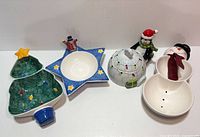 All five Christmas candy dishes side by side
