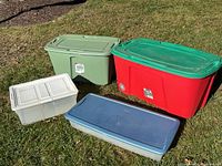 Group shot of all four storage totes showing colors and sizes