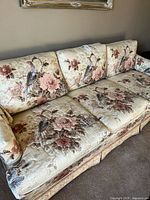 Front view of Centrac floral sofa showing pattern and cushions
