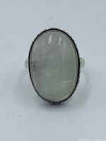 Front view of oval moonstone sterling silver ring