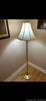 Full view brass floor lamp with shade