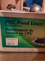 Product box showing PVC Pond Liner label with dimensions