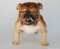 Front view of glazed brindle bulldog figurine