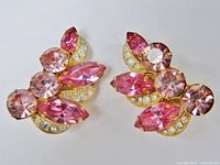 Front view of both earrings showing pink and clear rhinestones