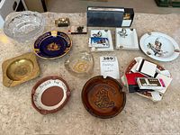 Overview of all ashtrays, metal matchbox and matchbooks