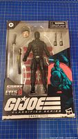 Front of sealed GI Joe Classified Series Snake Eyes box showing figure and accessories