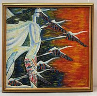 Front view of framed painting showing full artwork and frame