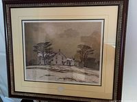 Full view of framed A.J. Casson print with mat and frame