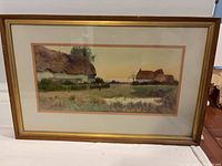 Front view of framed watercolour landscape