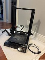 Full view of Creality CR-10 Smart printer, frame, bed and power cord