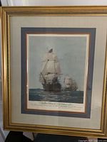 Full view of framed print showing maritime subject and frame