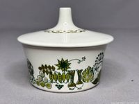 Front view of sugar bowl showing Market pattern graphics