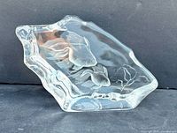 Front view of entire crystal sculpture showing two fish relief