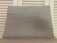 Front view of blue gingham rectangular pillow