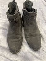 Front view of both dark grey ankle boots