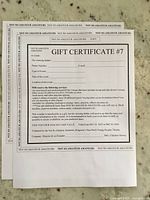 Front of gift certificate #7 showing terms and services