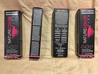 Front, side and back of four abril nature NatureColor Plex hair dye boxes