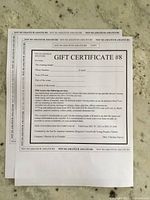 Front view of gift certificate with service details