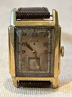 Front view of Elgin rectangular watch with dial visible