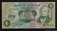 Front of note showing serial, date, Sir Walter Scott portrait