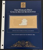 Display sheet showing banknote and title text