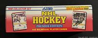 Front of sealed 1990 Score NHL Hockey Premier Edition box showing branding and card count