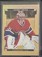 Front of Carey Price Gold Etchings card in top loader