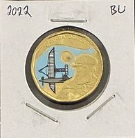 Obverse of colourized 2022 Alexander Graham Bell loonie in flip