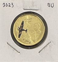 Reverse of 2023 colour Honouring Elsie MacGill loonie in 2x2 holder