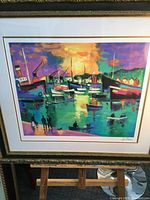 Framed Jean Claude Picot serigraph showing harbour scene, close view