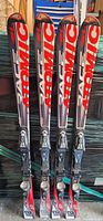 Front view of all four Atomic Race SL skis showing graphics and bindings